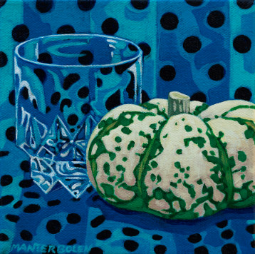 Blue Polka Dots with Green and White Pumpkin